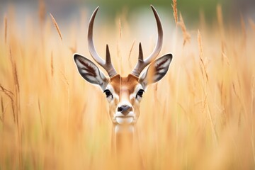 springbok with impressive horns amongst grasses - obrazy, fototapety, plakaty