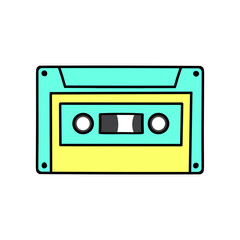 Retro Audio Cassette. Audio tape with music record. 90s musical equipment. Pop culture Y2K. 90s style hand drawn vector