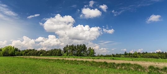 Fototapeta na wymiar Mitteleuropäische Kultur- und Agrarlandschaft unter einem malerischen Sommerhimmel