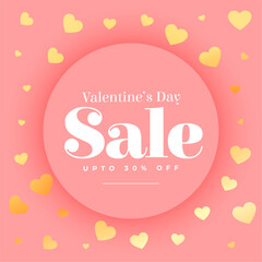 happy valentines day sale offer background with golden hearts