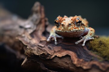 toad blending with darkened tree bark