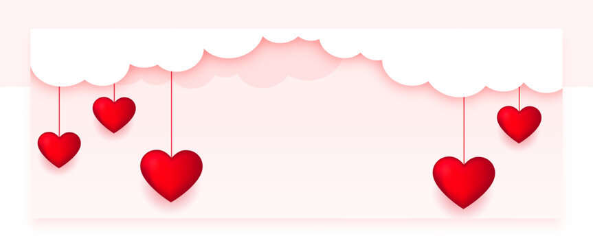 valentines day event banner with clouds in papercut style