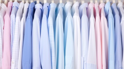 
A neat row of men's suits elegantly hanging in a closet, presenting a well-organized and stylish wardrobe arrangement.





