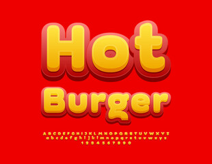 Fototapeta premium Vector advertising flyer Hot Burger. Bright creative Font. Modern cute Alphabet Letters, Numbers and Symbols set.
