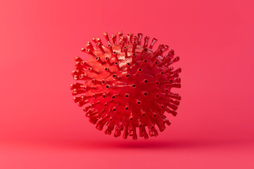 red virus cell on red background. 3d render. illustration