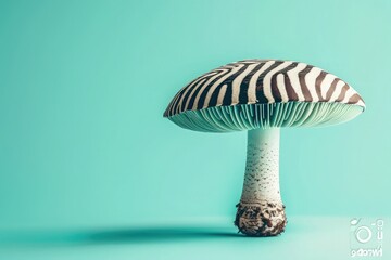 Mushroom with zebra stripes. AI generative art - obrazy, fototapety, plakaty