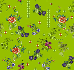 Digital allover kaftan flora paisley art traditional textile print pattern