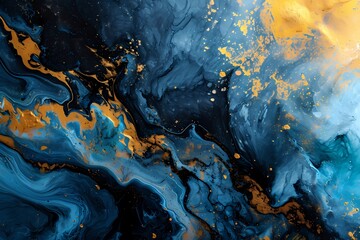 Abstract blue black and gold oil painting background, texture background