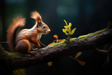 Naklejka na ściany i meble Playful Squirrel Perched on Branch