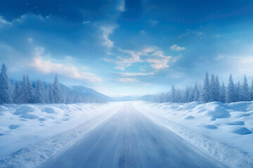 Fototapeta na wymiar Serene Snowscape on the Road