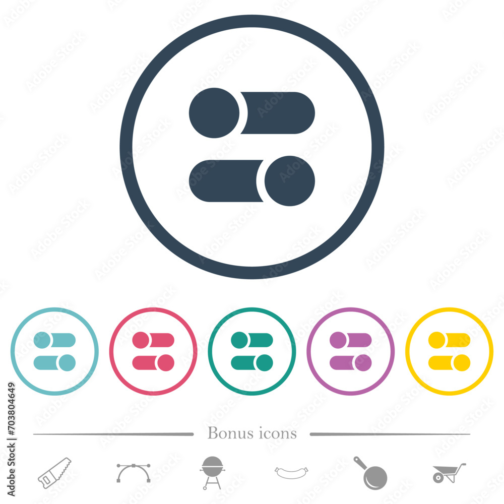 Poster horizontal toggle switches solid flat color icons in round outlines