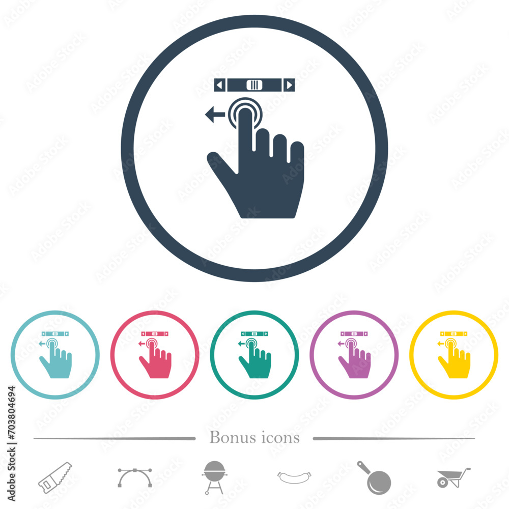 Aufkleber right handed scroll left gesture flat color icons in round outlines
