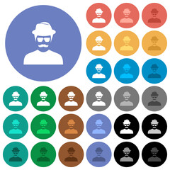 Spy with mustache avatar round flat multi colored icons