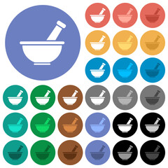 Mortar and pestle solid round flat multi colored icons
