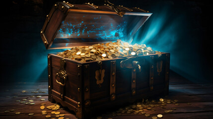 Treasure Chest Open Ancient Trunk With Glowing