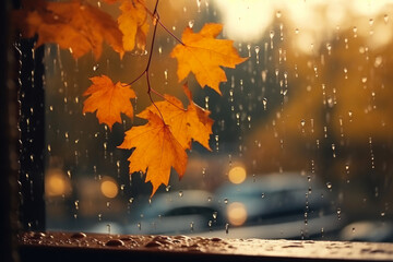 Nature's Canvas: Autumn Leaves and Rain