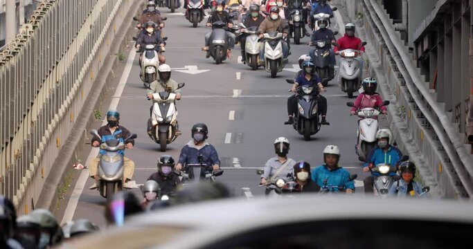 Crowded of scooter in taipei city