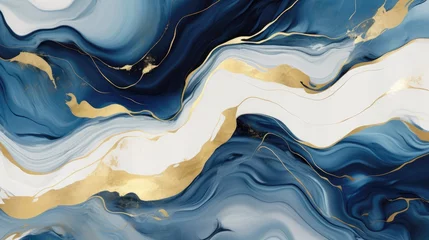Gardinen Luxurious navy blue and gold white dark marble. © Eyepain