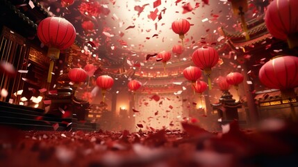 Traditional Chinese New Year red lantern festival decorated background generative Ai