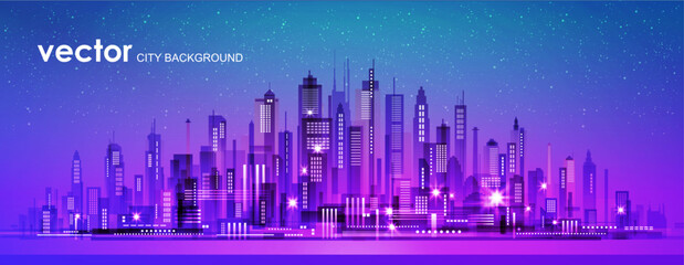 Cityscape background with glowing neon lights - 703807033