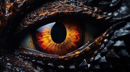 Closeup mysterious dragon eye wild reptile animal. AI generated image - obrazy, fototapety, plakaty