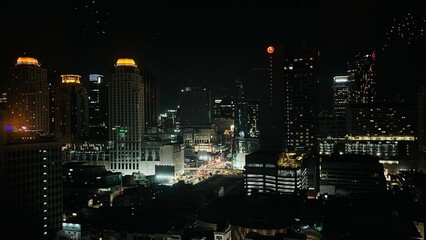 Bangkok cityscape at night from the top of Baiyoke sky tower.