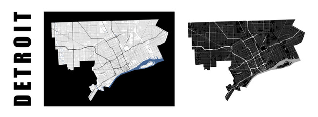 Detroit map, USA. City within administrative municipal borders.