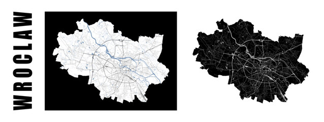 Wroclaw map, Poland. City within administrative municipal borders.