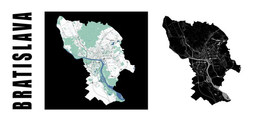 Bratislava map, Slovakia. City within administrative municipal borders.