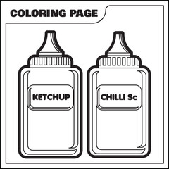 coloring page ketchup and chilli sauce bottle vector illustration