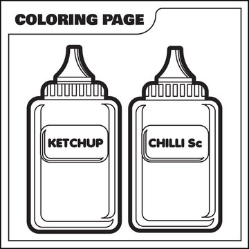 coloring page ketchup and chilli sauce bottle vector illustration