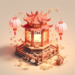 Celebration Chinese New Year in china town. Paper red lanterns. Chinese New Year concept. Generative Ai