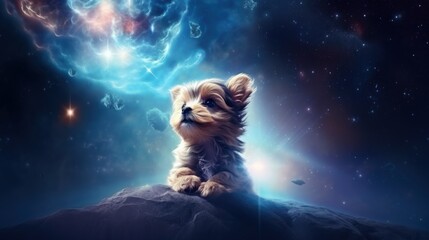 Epic dog animal pet in dramatic background. AI generated image - obrazy, fototapety, plakaty