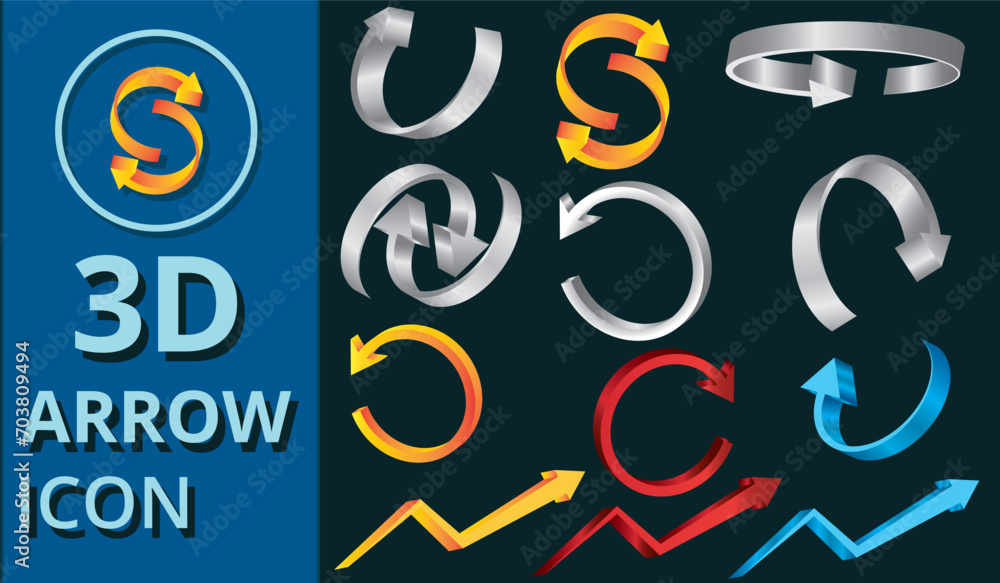 Poster 3d arrows icon vector. 3d arrows icon for web design. arrow icon set. colorful 3d arrows. refresh, r