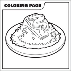 coloring page of fried rice with omelet egg vector illustration 