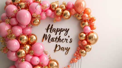 Obraz premium Happy Mother's Day Handwritten Calligraphy with Multicolored Balloon Heart