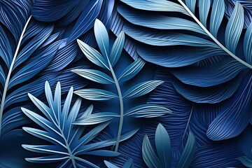 palm leaves on an blue