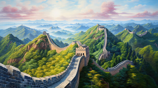 oil painting on canvas, The Great Wall of China.