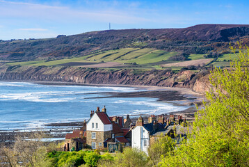 Robin Hood's Bay, North Yorkshire, from the top of the village on a spring morning.