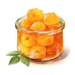 Apricot Compote, Apricot, Food and Sweet dessert, Watercolor illustrations