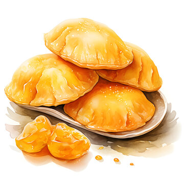 Apricot Dumplings, Apricot, Food and Sweet dessert, Watercolor illustrations