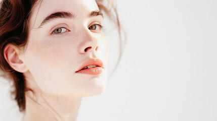 Fototapeta premium portrait of French woman, Beauty Clinic, skincare, white background. Generative Ai.