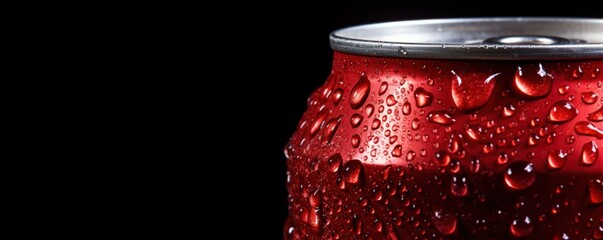 An extreme closeup of a red soda can with water droplets, set against a black background, creating a visually striking and refreshing image.





 - Powered by Adobe
