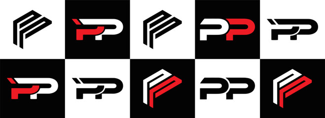 PP set ,PP logo. P P design. White PP letter. PP, P P letter logo design. Initial letter PP letter logo set, linked circle uppercase monogram logo. P P letter logo vector design.	
