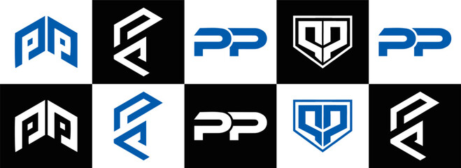 PP set ,PP logo. P P design. White PP letter. PP, P P letter logo design. Initial letter PP letter logo set, linked circle uppercase monogram logo. P P letter logo vector design.	
