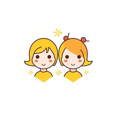 Two happy cartoon girls with yellow hair