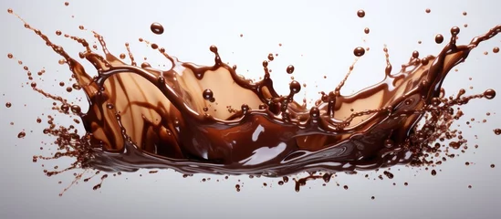Zelfklevend Fotobehang dark chocolate splash isolated on white background copy space © MBRAMO