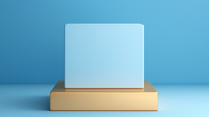 Modern Elegance: Empty Blue Cube Podium with Gold Border and Minimalistic Design for Luxury Presentations and Product Showcases.