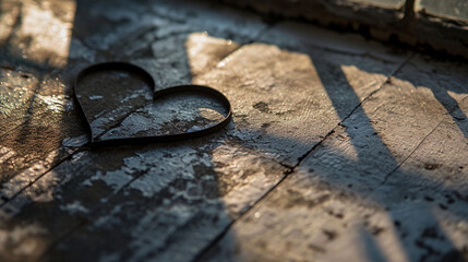 A heart outline projected onto a plain, textured surface, heart, minimalism, Valentine's day, with copy space