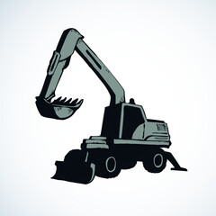 Excavator drawing isolated on white background